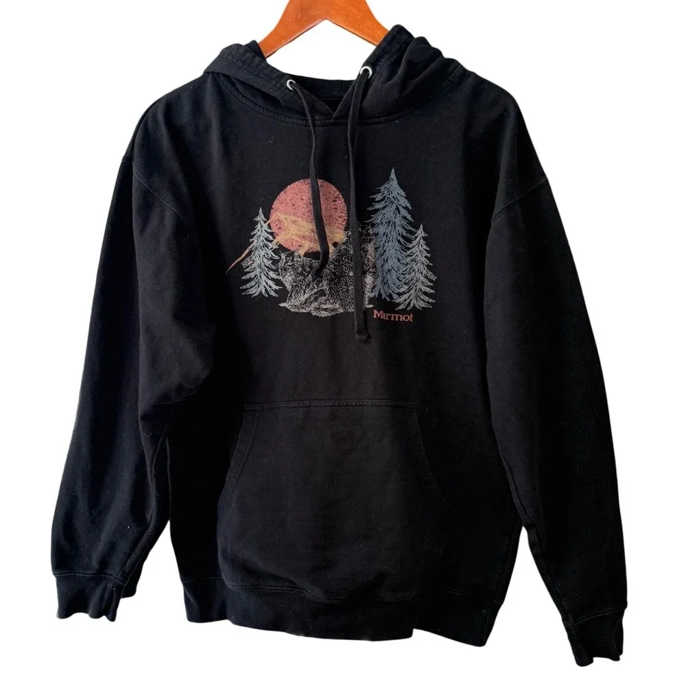 Marmot Black Mountain Landscape Graphic Hoodie Men's Size Large - Picture 8 of 8